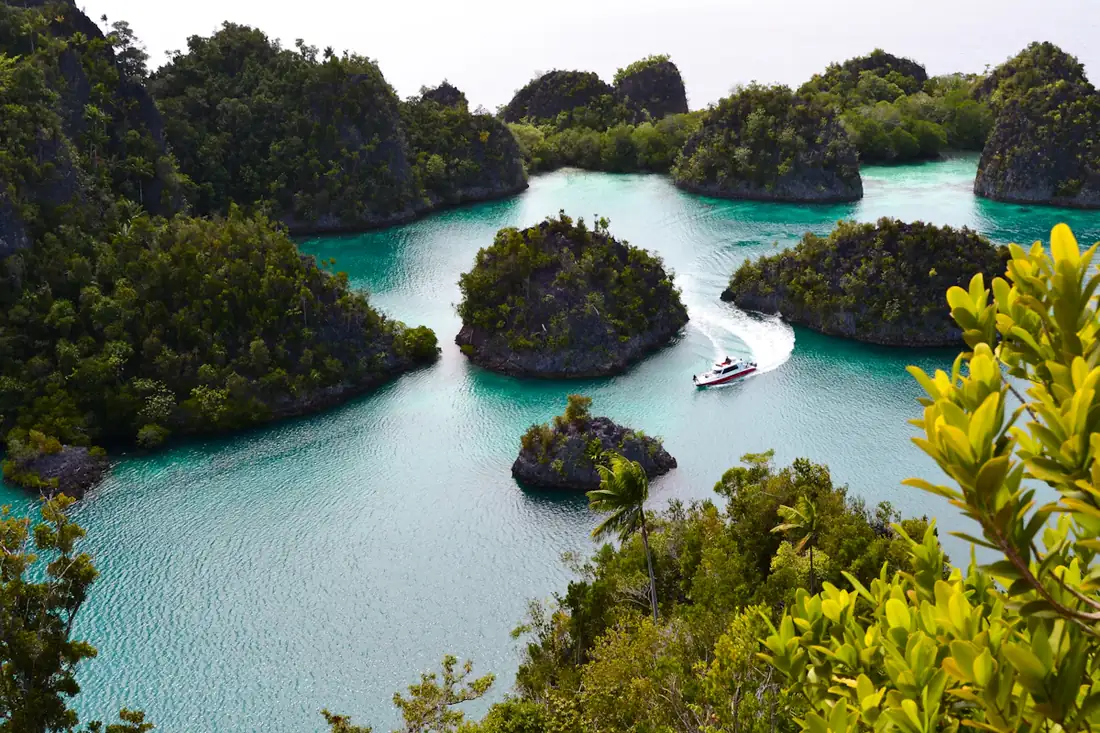 Green islands in a turquoise lagoon