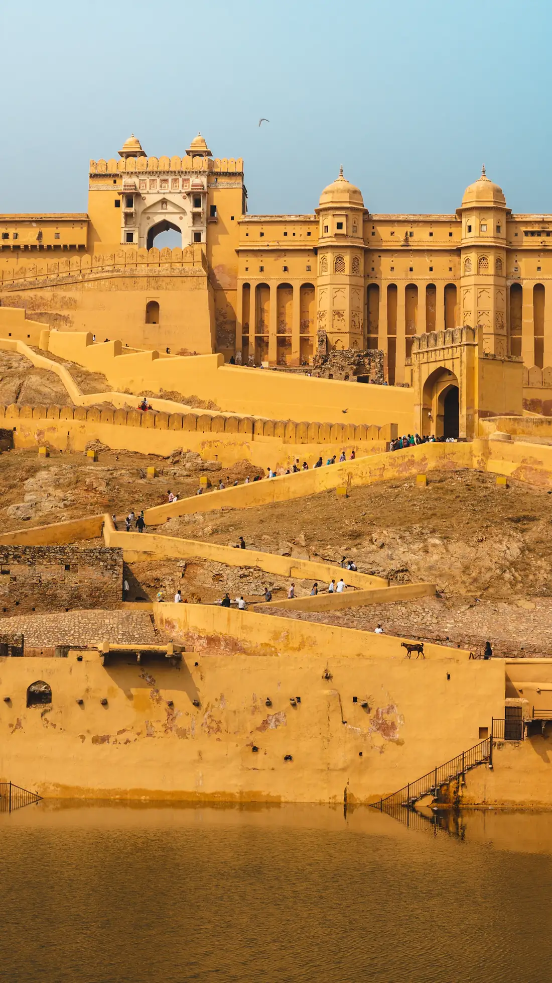 Golden sandstone fort steps in Rajasthan