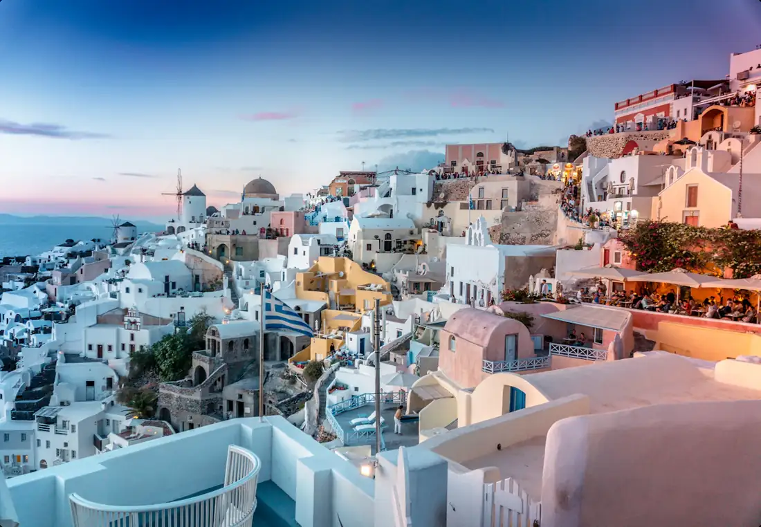 White houses of Santorini above the Aegean sea